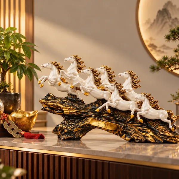 White_Seven_Horse_Decorative_Figurine
