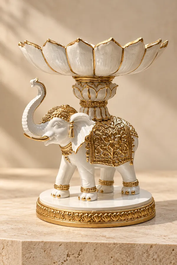 White_And_Gold_Elephant_Lotus_Decorative_Showpiece