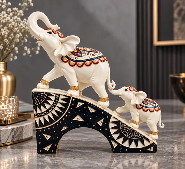 Decorative_Elephant_Family_Figurine_With_Ornate_Painted_Base