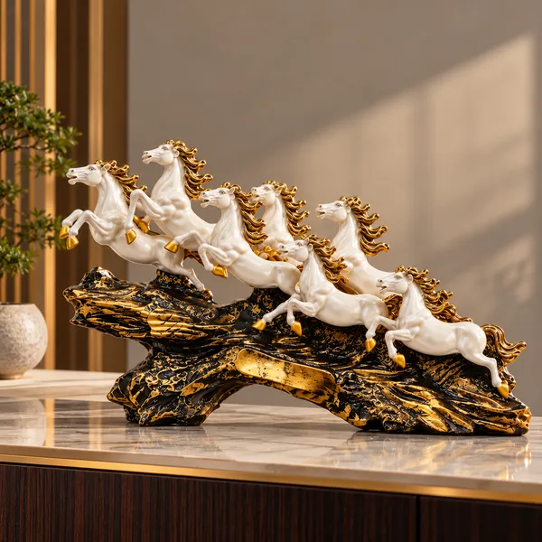 White_Seven_Horse_Decorative_Figurine