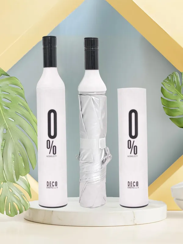 White_Manual_Portable_Bottle-Shaped_Foldable_Umbrella_With_Stylish_Case