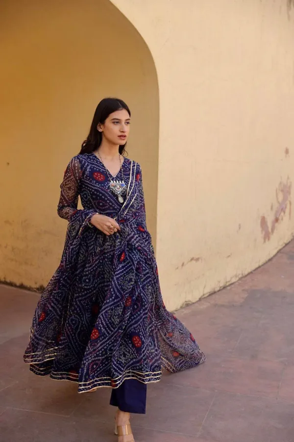 Nevy_blue__bandhani_print__kurta_with_dupatta
