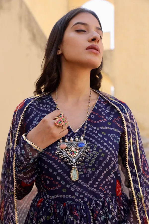 Nevy_blue__bandhani_print__kurta_with_dupatta