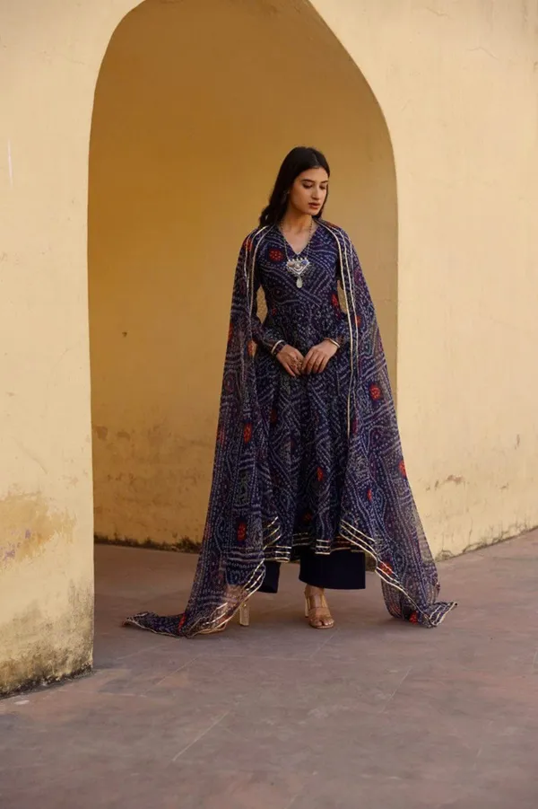 Nevy_blue__bandhani_print__kurta_with_dupatta