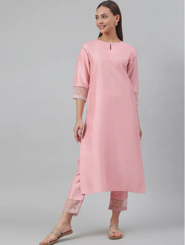 Women_Pink_Roman_silk_kurti_with_trouser
