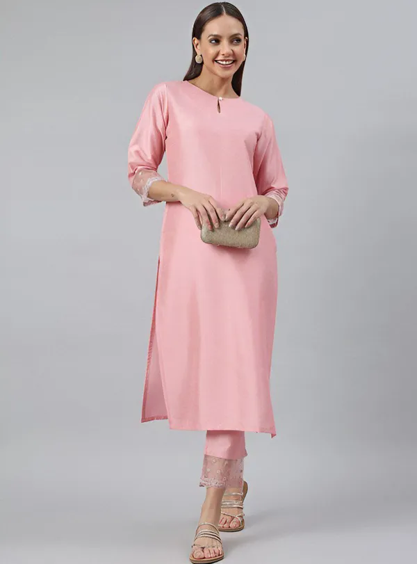 Women_Pink_Roman_silk_kurti_with_trouser