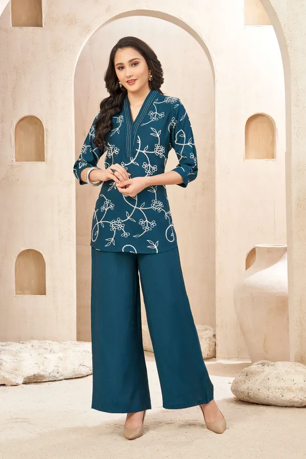 Stylish_V-Neck_Kurta_Set_with_Dori_Embroidery