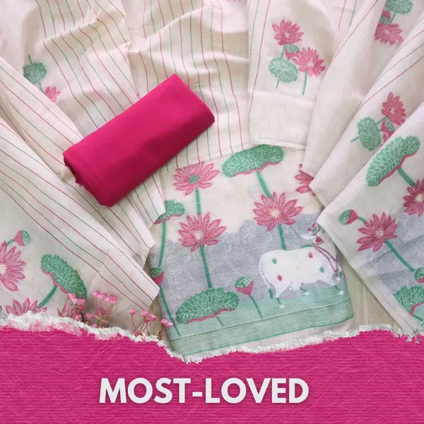 Ivory-Pink_Lotus_Bloom_Muga_Cotton_Suit_Set