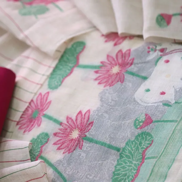 Ivory-Pink_Lotus_Bloom_Muga_Cotton_Suit_Set