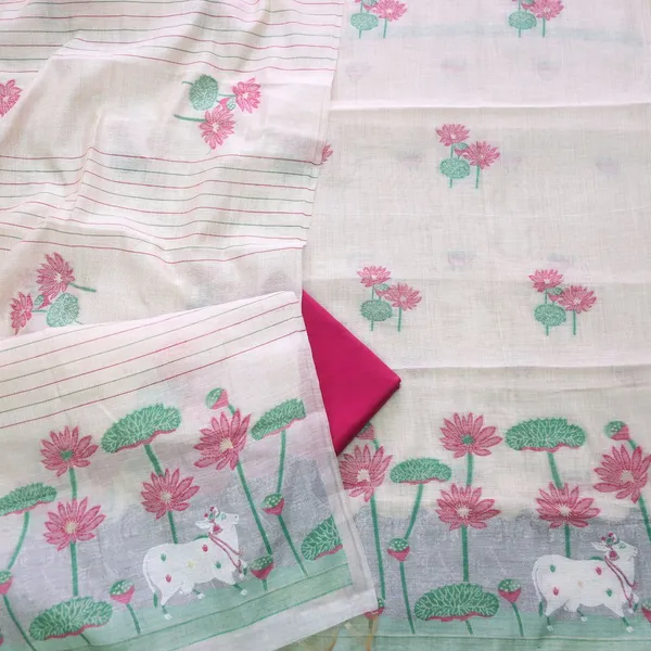 Ivory-Pink_Lotus_Bloom_Muga_Cotton_Suit_Set