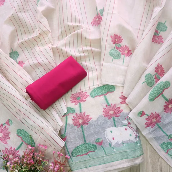 Ivory-Pink_Lotus_Bloom_Muga_Cotton_Suit_Set