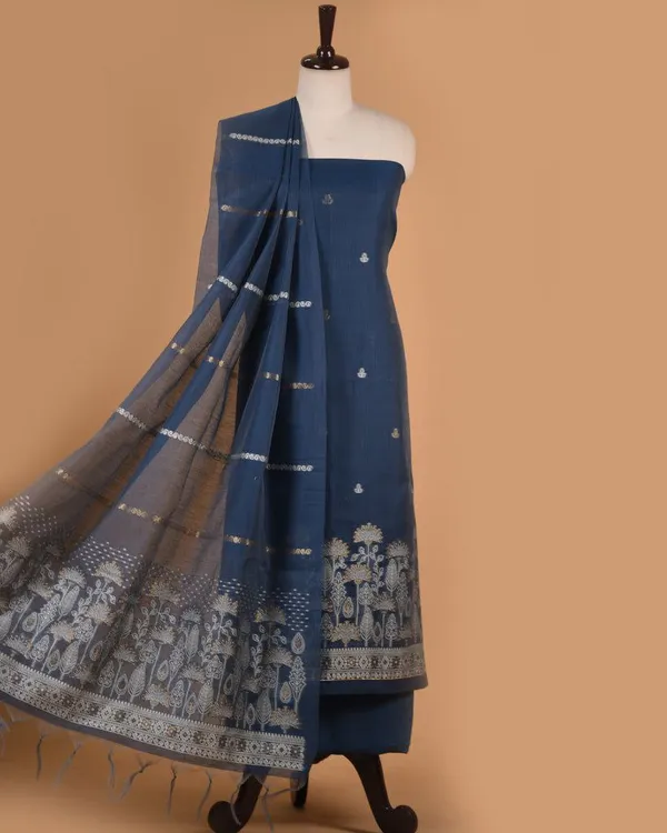 Midnight_Bloom_Zari_Woven_Muga_Cotton_Suit_Set
