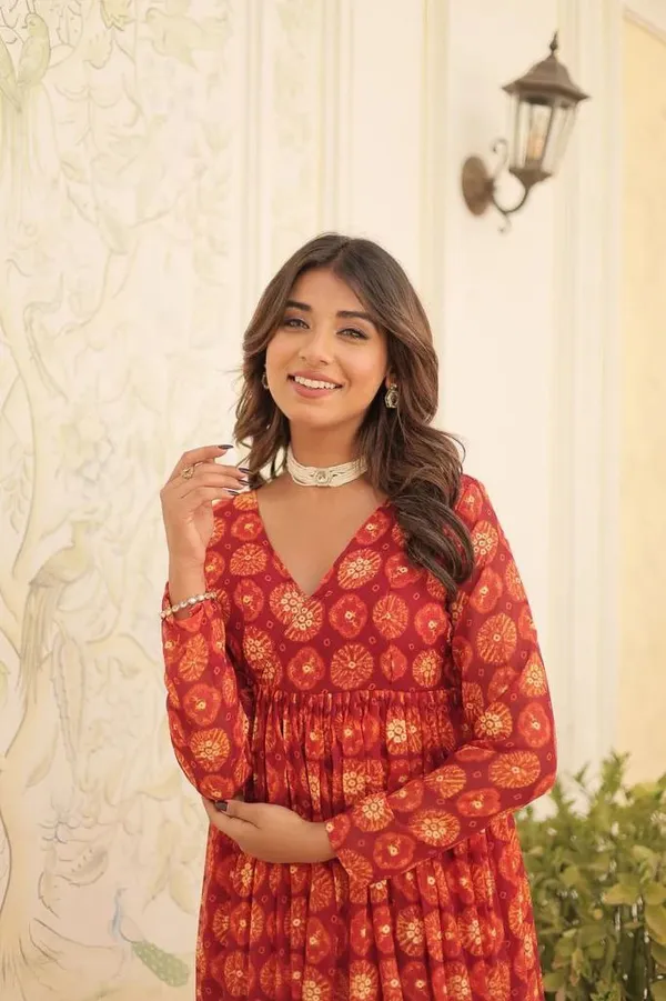 Orange__Foil_print_flared_kurta_pant