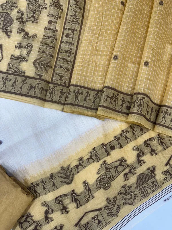 Mustard_&_Brown_Warli_Weave_Muga_Cotton_Unstitched_Salwar_Suit