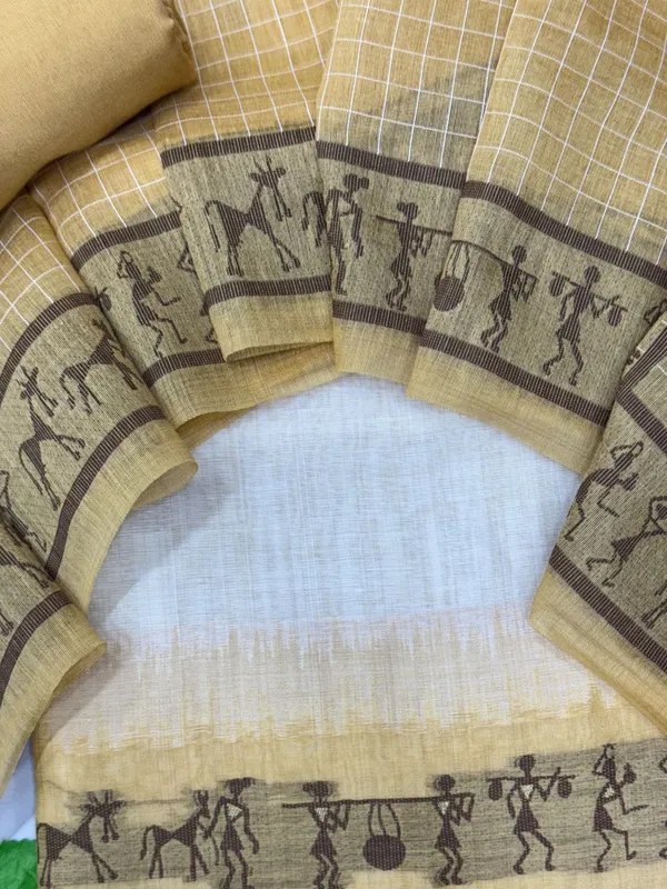 Mustard_&_Brown_Warli_Weave_Muga_Cotton_Unstitched_Salwar_Suit