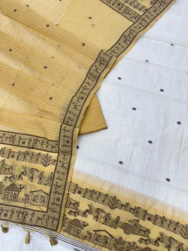 Mustard_&_Brown_Warli_Weave_Muga_Cotton_Unstitched_Salwar_Suit