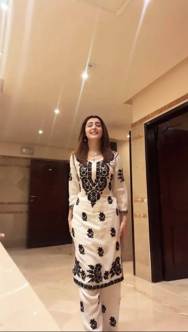 White_&_Black_Designer_Maslin_Embroidered_Kurta_Plazzo_Set