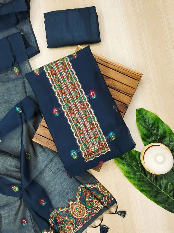 Deep_Teal_Blue_Pashmina_Weave_Muga_Cotton_Suit_Set