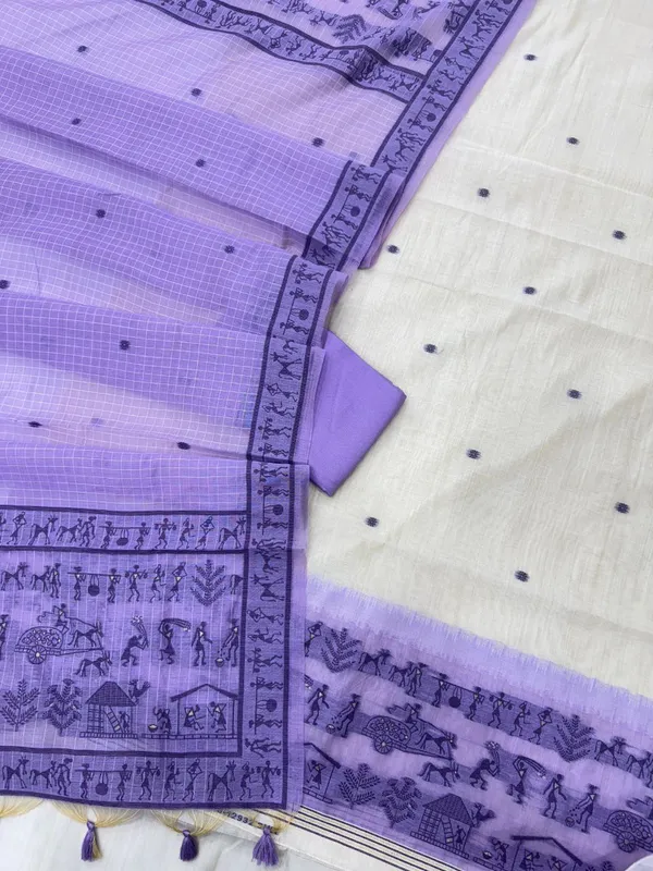 Lavender_Warli_Weave_Muga_Cotton_Unstitched_Salwar_Suit