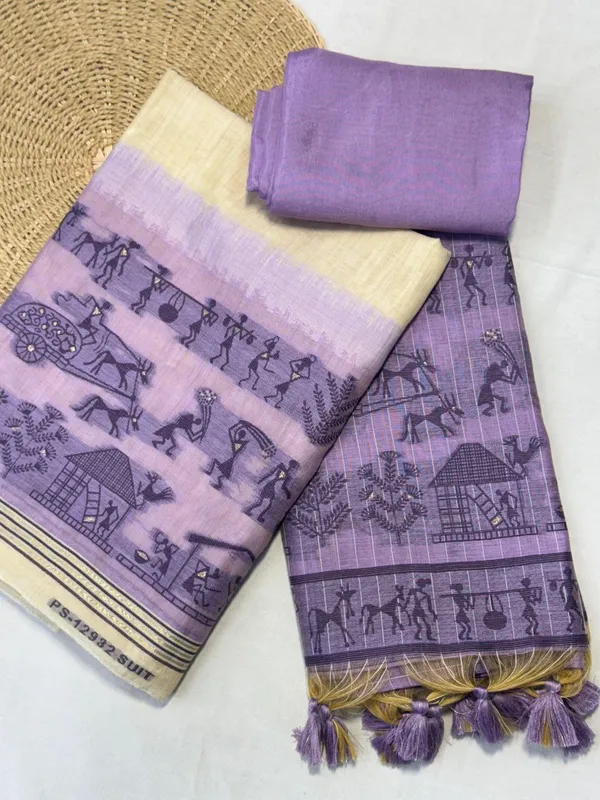 Lavender_Warli_Weave_Muga_Cotton_Unstitched_Salwar_Suit