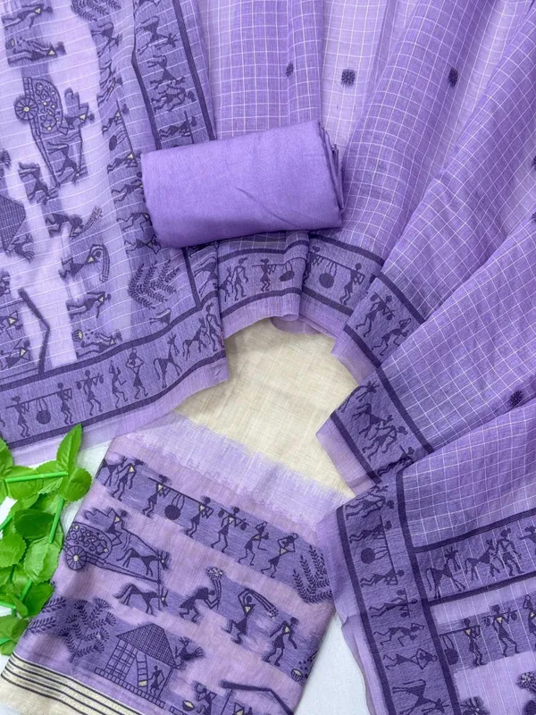Lavender_Warli_Weave_Muga_Cotton_Unstitched_Salwar_Suit