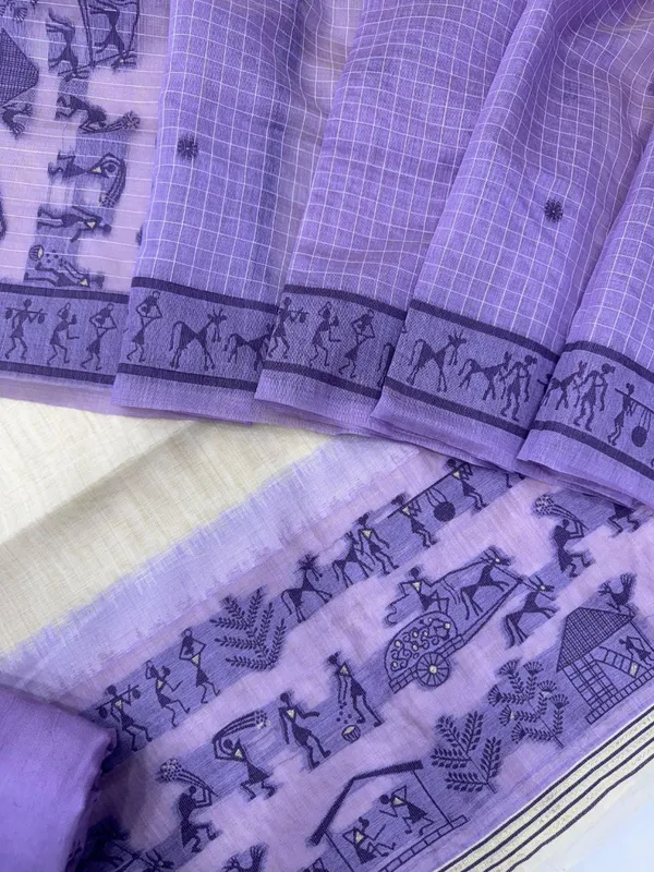 Lavender_Warli_Weave_Muga_Cotton_Unstitched_Salwar_Suit