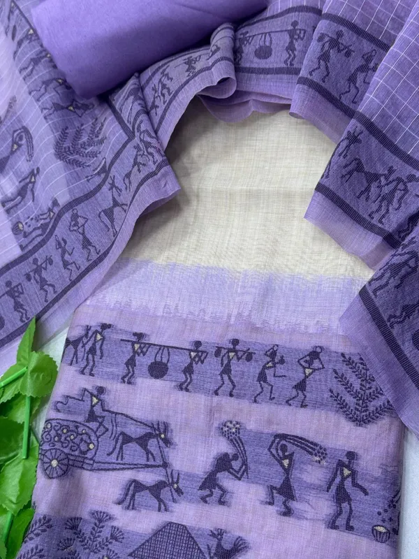 Lavender_Warli_Weave_Muga_Cotton_Unstitched_Salwar_Suit