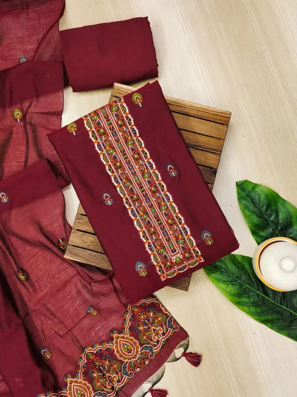 Wine_Red_Pashmina_Weave_Muga_Cotton_Suit_Set