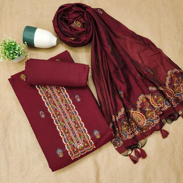 Wine_Red_Pashmina_Weave_Muga_Cotton_Suit_Set