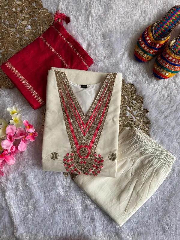 Ivory_Roman_Silk_Mirror_Work_Kurti_Set_With_Cotton_Silk_Dupatta_For_Women
