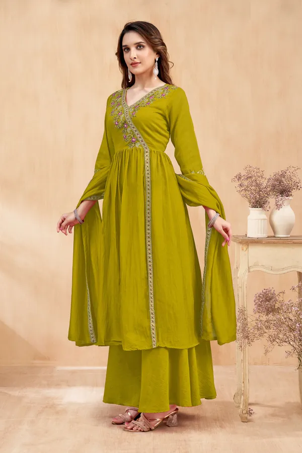 Angrakha_style_Kurta_with_Dupatta_and_Trouser,with_Coding_Embroidery_Work