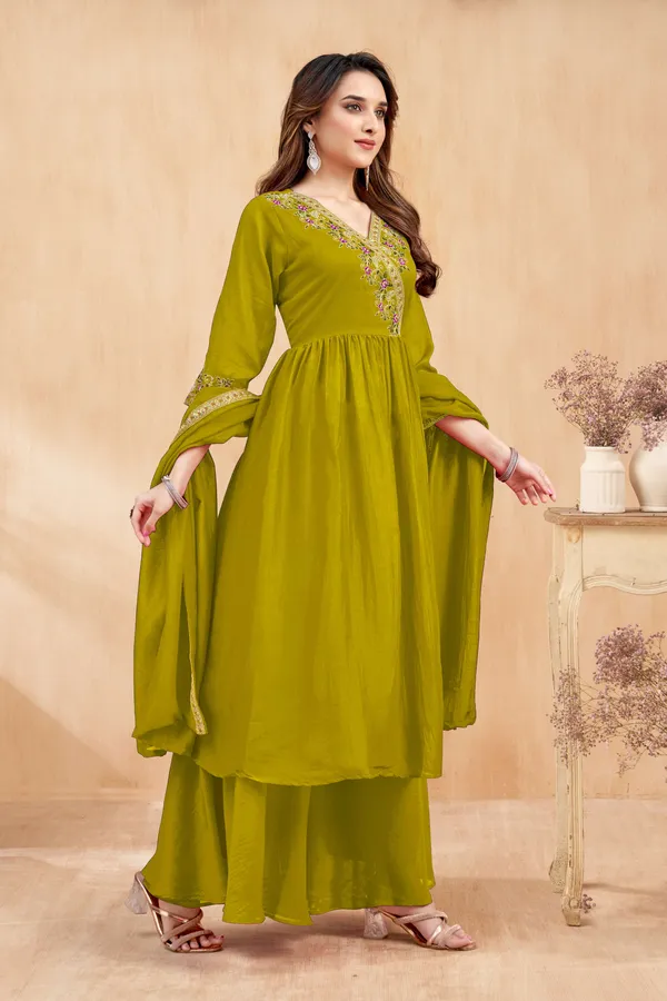 Angrakha_style_Kurta_with_Dupatta_and_Trouser,with_Coding_Embroidery_Work