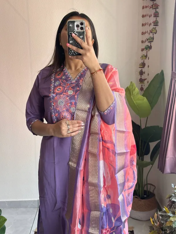 Violet_Bloom_Roman_Silk_Kurti_Set_With_Organza_Jacquard_Dupatta_For_Women