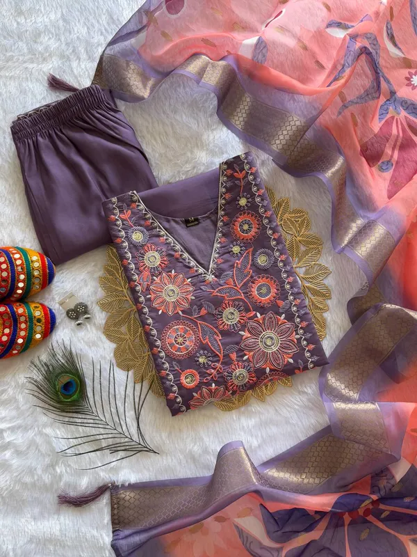 Violet_Bloom_Roman_Silk_Kurti_Set_With_Organza_Jacquard_Dupatta_For_Women