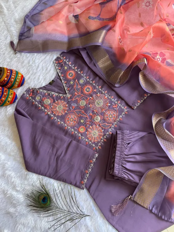 Violet_Bloom_Roman_Silk_Kurti_Set_With_Organza_Jacquard_Dupatta_For_Women