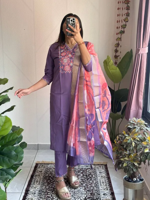 Violet_Bloom_Roman_Silk_Kurti_Set_With_Organza_Jacquard_Dupatta_For_Women