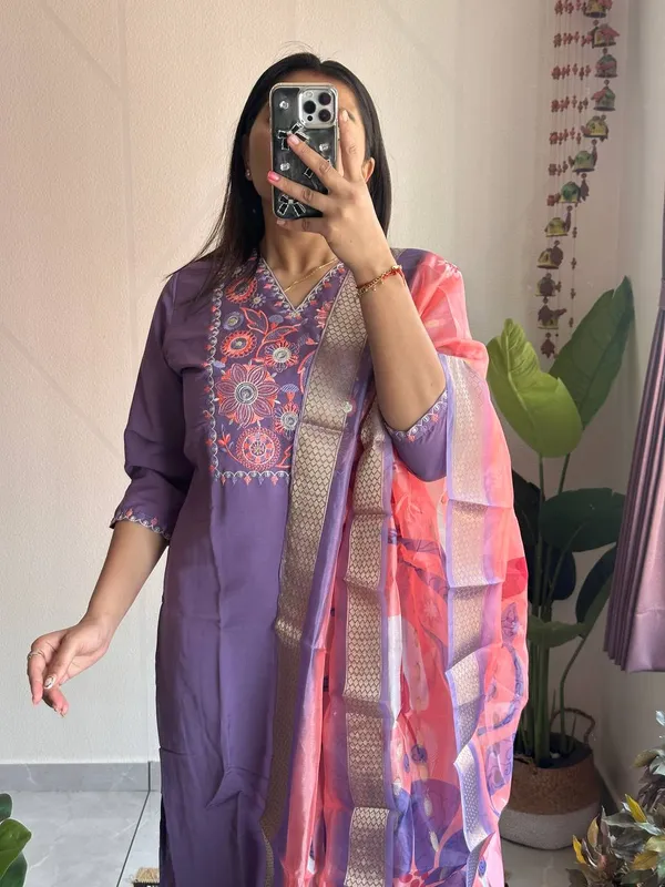 Violet_Bloom_Roman_Silk_Kurti_Set_With_Organza_Jacquard_Dupatta_For_Women