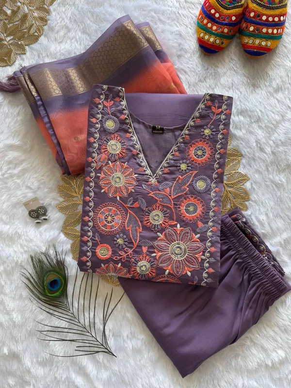 Violet_Bloom_Roman_Silk_Kurti_Set_With_Organza_Jacquard_Dupatta_For_Women