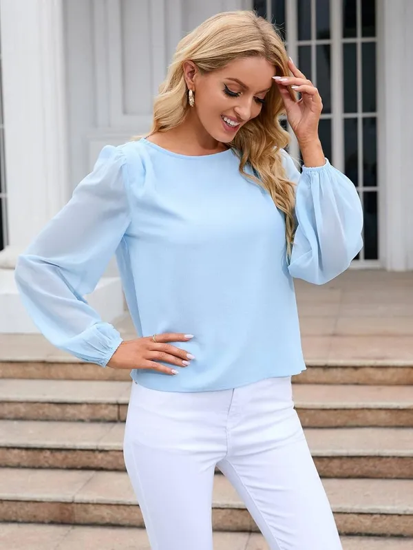 Casual_Sky_Blue_Long_Sleeve_Top