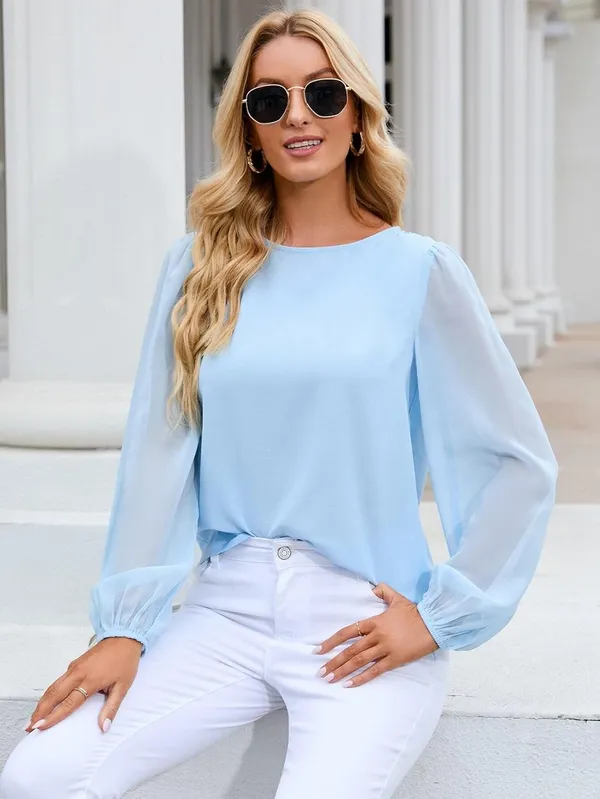 Casual_Sky_Blue_Long_Sleeve_Top