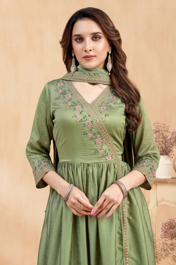 Angrakha_style_Kurta_with_Dupatta_and_Trouser,with_Coding_Embroidery_Work