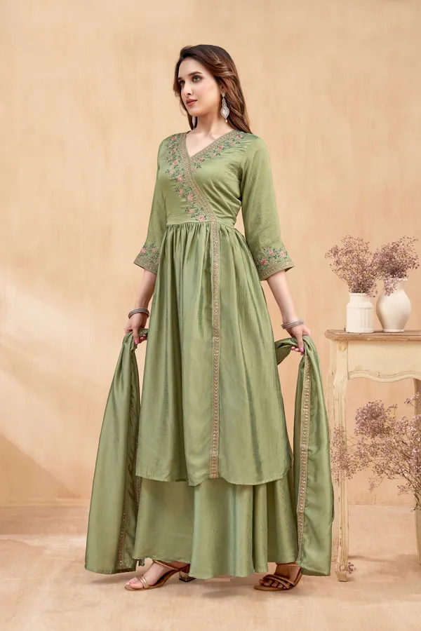 Angrakha_style_Kurta_with_Dupatta_and_Trouser,with_Coding_Embroidery_Work