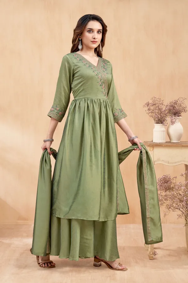 Angrakha_style_Kurta_with_Dupatta_and_Trouser,with_Coding_Embroidery_Work