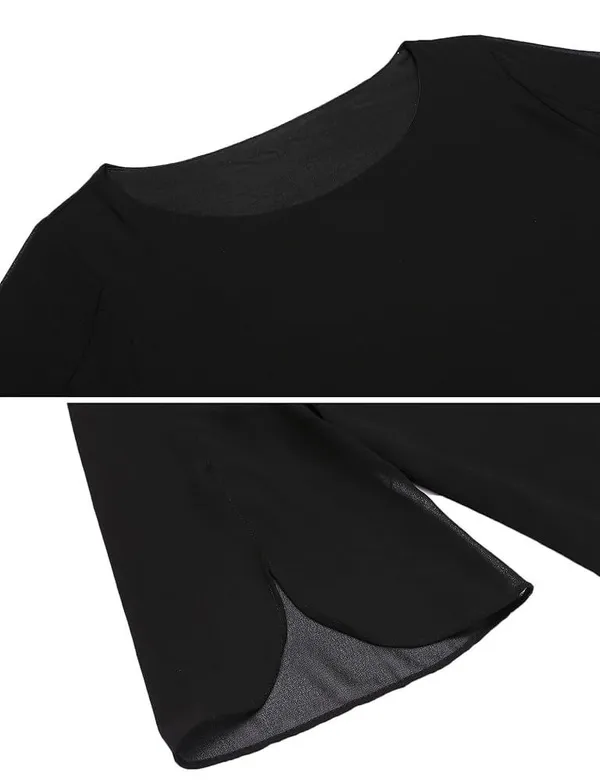 Casual_Black_3/4_Sleeve_Top