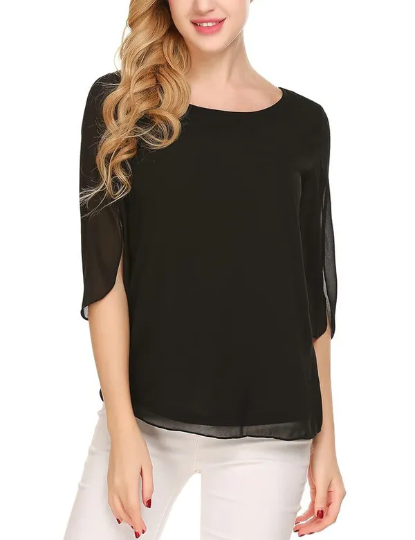 Casual_Black_3/4_Sleeve_Top