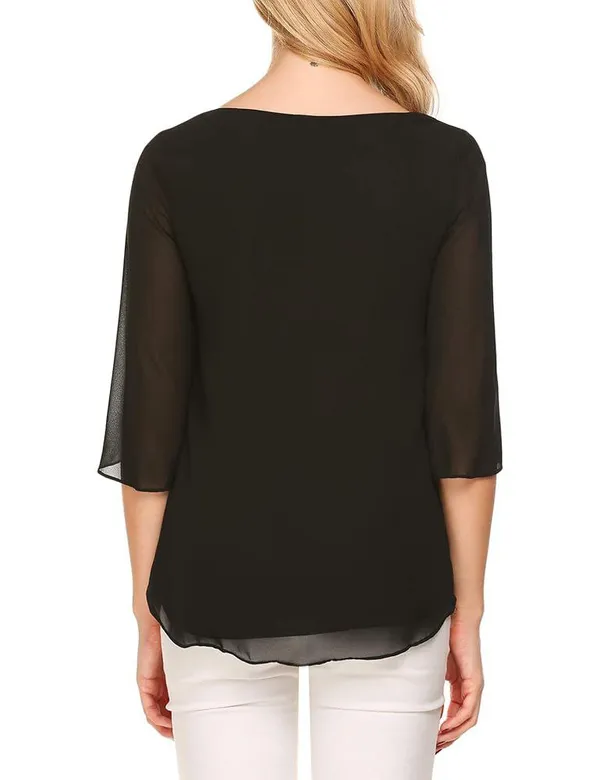 Casual_Black_3/4_Sleeve_Top