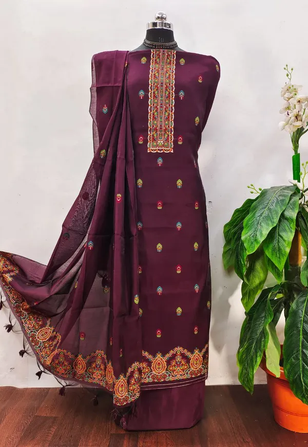 Deep_Maroon_Pashmina_Weave_Muga_Cotton_Suit_Set