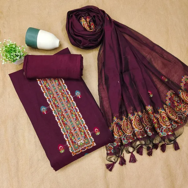 Deep_Maroon_Pashmina_Weave_Muga_Cotton_Suit_Set