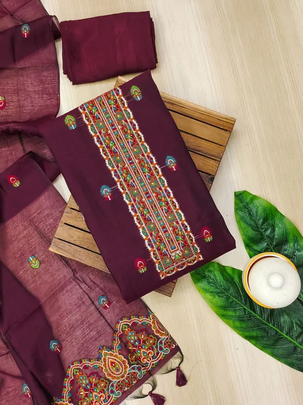 Deep_Maroon_Pashmina_Weave_Muga_Cotton_Suit_Set