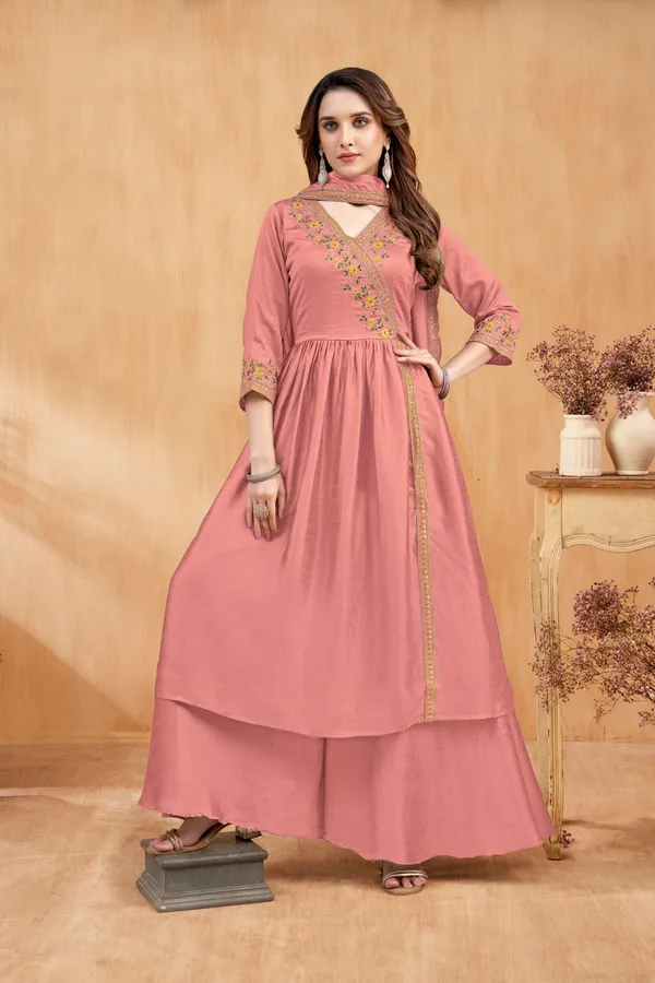Angrakha_style_Kurta_with_Dupatta_and_Trouser,with_Coding_Embroidery_Work